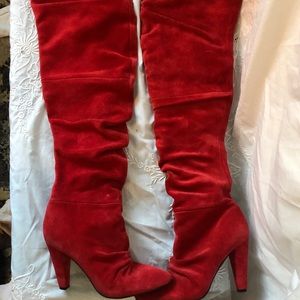 Red Leather Suede Calvin Klein over the knee boots